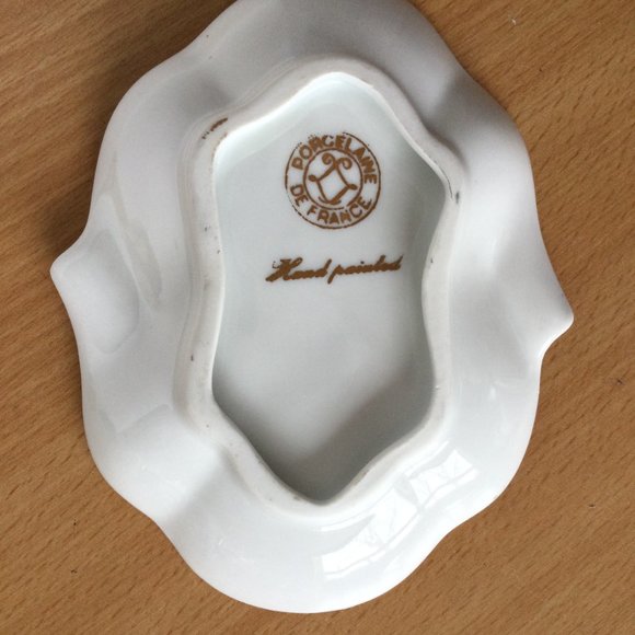 Vintage plates, egg server Porcelain de France gold leaf & flower lot of three - Picture 6 of 8